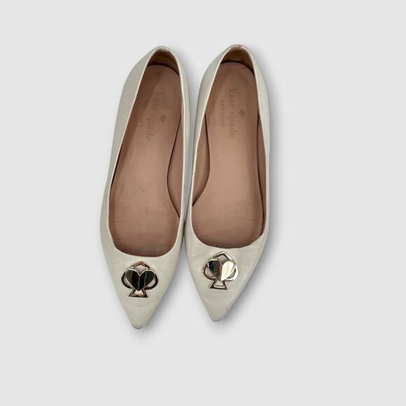 Kate Spade New York White Leather Pointed-Toe Spade Flats Size 6 - Picture 3 of 7